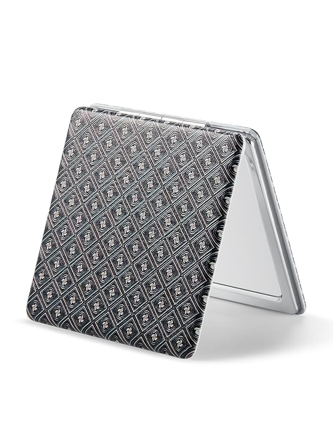 OMIRO 1X/3X Magnifying Mirror, Unique Painting Compact Mirror with Classical PU Leather (Gold Pinwheel Grid)