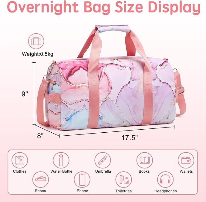 LOIDOU Dance Bag for Girls, Kids Duffle Bag with Shoe Compartment & Dry Wet Pocket, 20L Waterproof Gym Duffle Bags for Women, Ballet Competition & Weekender Overnight Travel Bag, Pink