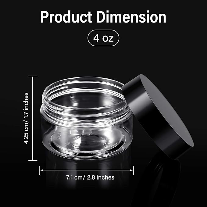 Patelai 4 Pieces Round Wide-mouth Leak Proof Plastic Container Jars with Lids for Travel Storage Makeup Beauty Products Face Creams Oils Salves Ointments DIY Making(4 Ounce,Black)