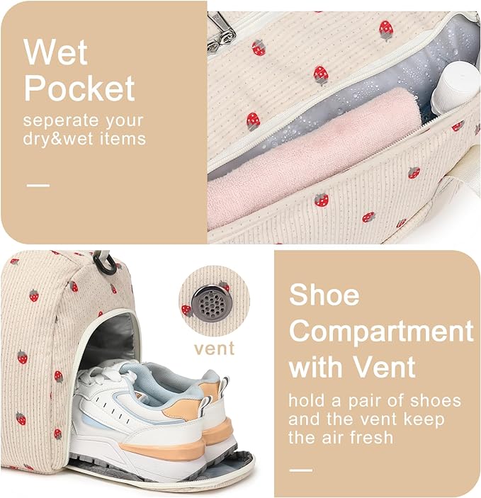 BLUBOON Duffle Bag Girls Kids Cute Gym Bag with Shoes Compartment & Wet Separation Waterproof Sports Overnight Travel Bag