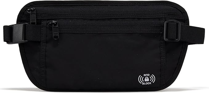 Pander RFID Blocking Travel Money Belt – Hidden Waist Pouch for Passport, Cash, Cards, Slim Belt Bag for Men and Women,