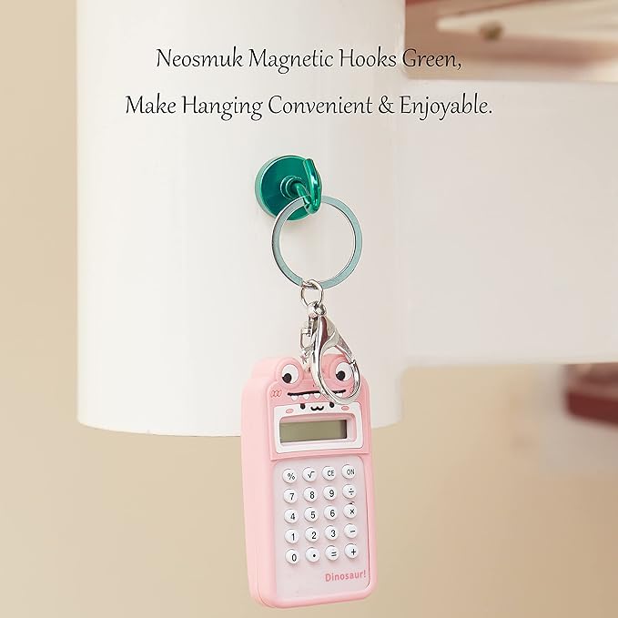 Neosmuk Magnetic Hooks,Heavy Duty Earth Magnets with Hook for Refrigerator, Extra Strong Cruise Hook for Hanging, Magnetic Hanger for Cabins, Grill (Green, 6 Pack)