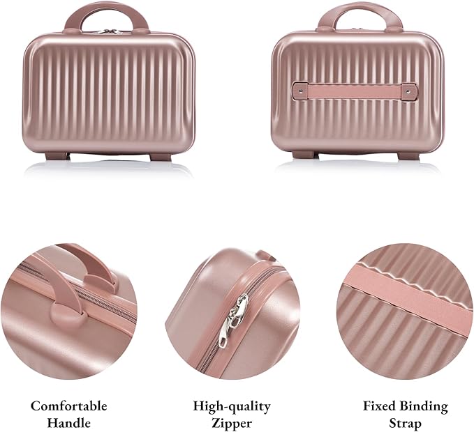 2 Pcs ABS Spinner Luggage Set with Front Opening Design, 14" Cosmetic Case & 20" Carry-On with Combination Lock For Business Trip, Champagne