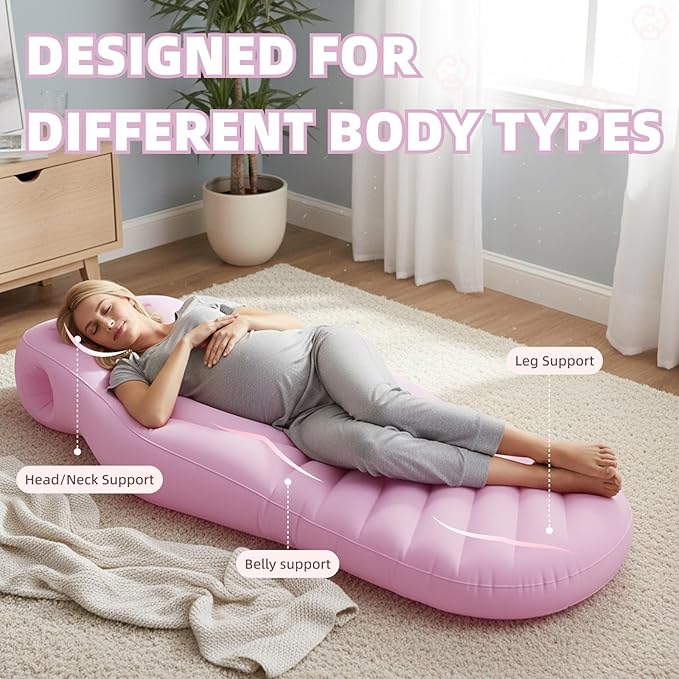 Inflatable Pregnancy Pillow, Pregnant Woman's Abdominal Hole Full Body Inflatable Bed Abdominal Mattress, Prone Pregnancy Pillow - Pregnant Woman's Swimming Pool Float (Pink)