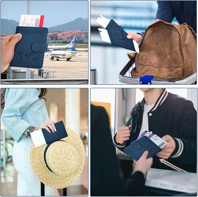 Passport Holder, Passport Cover with Credit Card Slot and Boarding Pass Slot Combo, Passport Wallet Case Book Travel Must Have, RFID Blocking Leather Travel Accessories, Dark Blue