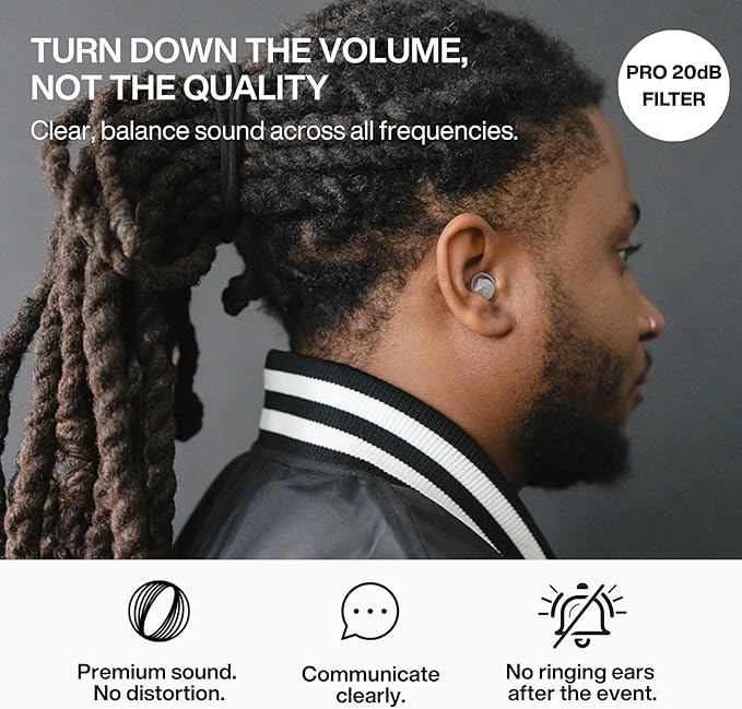 EARPEACE Music PRO - Concert Ear Plugs - Earplugs for Noise Reduction up to 20dB - High Fidelity Ear Plugs for Concerts, Musicians and Live Events - Reusable Earplugs - Includes Filter Set and Case