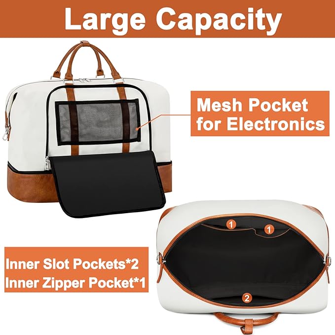Travel Weekender Bag for Women, 21" Overnight Bag with Shoe Compartment 50L Large Travel Duffel Bag Carry On Tote for Weekend, Overnight, Business Trips, Water Resistant