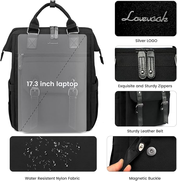 LOVEVOOK Laptop Backpack for Women, 15.6 Inch Teacher Nurse Bag Work Travel Computer Backpacks Purse, College Bookbag for School, Water Resistant Daypack, 17.3 inch
