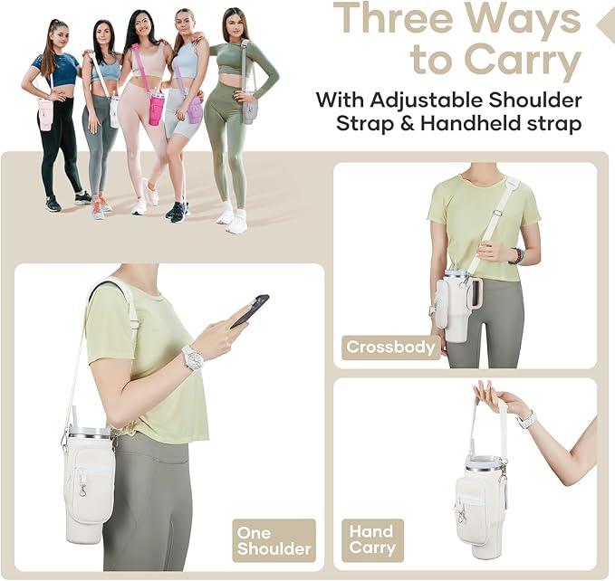 linmaya Water Bottle Carrier Bag for Stanley Cup 40/30oz with Phone Holder Pockets,Neoprene Water Bottle Cross-body Bag with Adjustable Shoulder & Hand Strap Stanley Cup Accessories