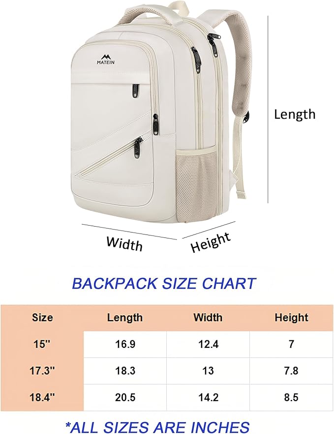 MATEIN Extra Large Backpack for Women, 18 Inch TSA College Backpack with Multiple Compartments & Anti Theft Pocket, 50 L Fashion Work Computer Carryon for Business, Cream Beige