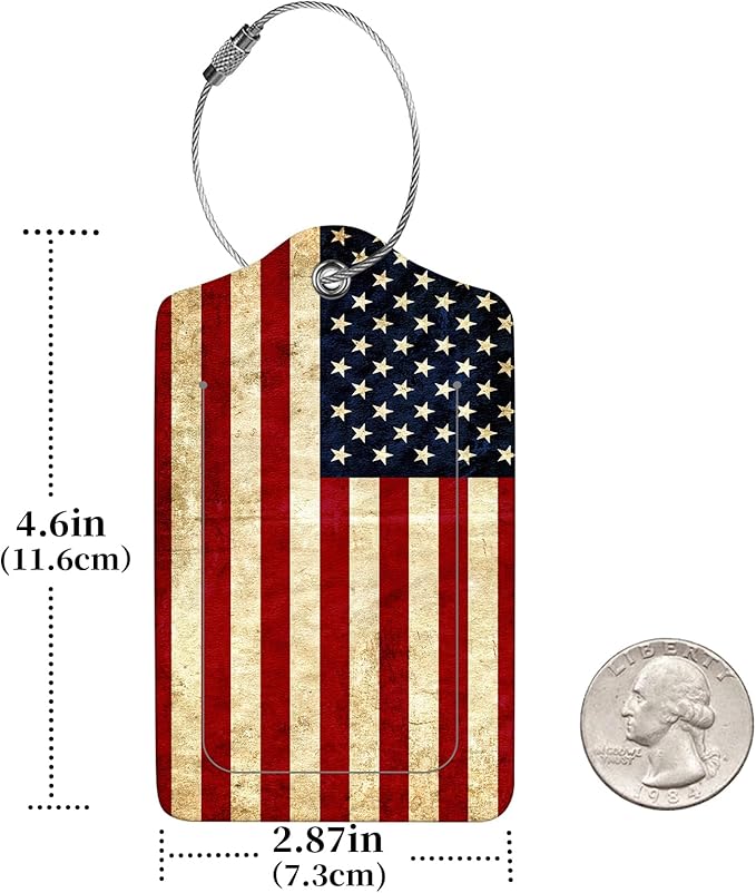 2 Pcs Luggage Tags for Suitcase, Cute Unique PU Leather Travel Bag Tag with Privacy Cover ID Label Address Card and Durable Metal Ring Suitable for Men Women Children Backpack,Flag