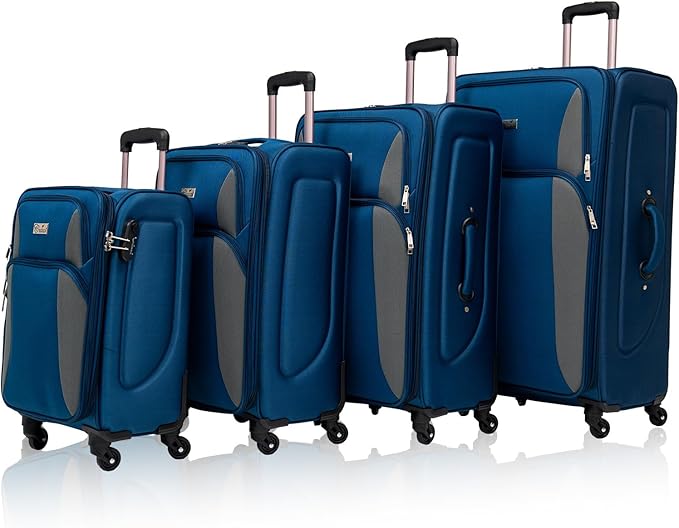 Softshell Luggage Expandable 4 Piece Set (20/24/28/32 Inch) Suitcase Polyester Softside Lightweight Luggage Travel Set Elegant Suitcase (Navy Blue)