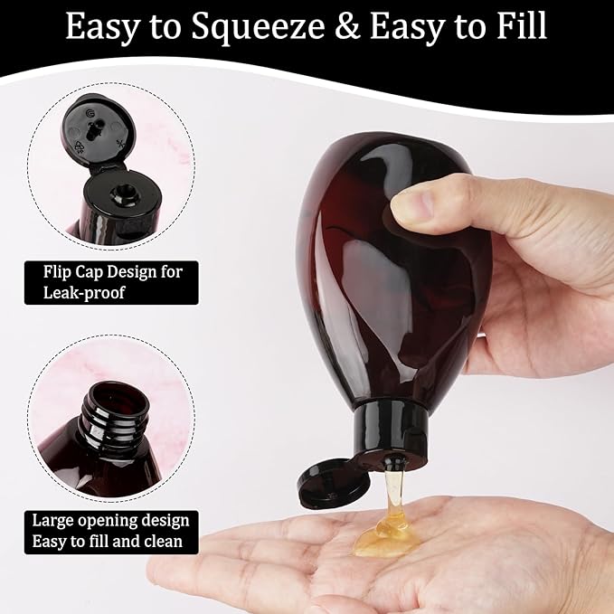 Plastic Squeeze Bottles with Flip Cap 6.9oz 5 Pack Leak Proof Shampoo and Conditioner Containers Travel Essentials for Shampoo Conditioner Body Wash(Brown)
