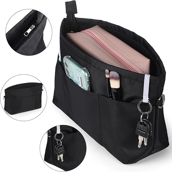 Sightor Nylon Handbag Organizer Insert - Purse Tote Shaper in Bag (Black, Medium)