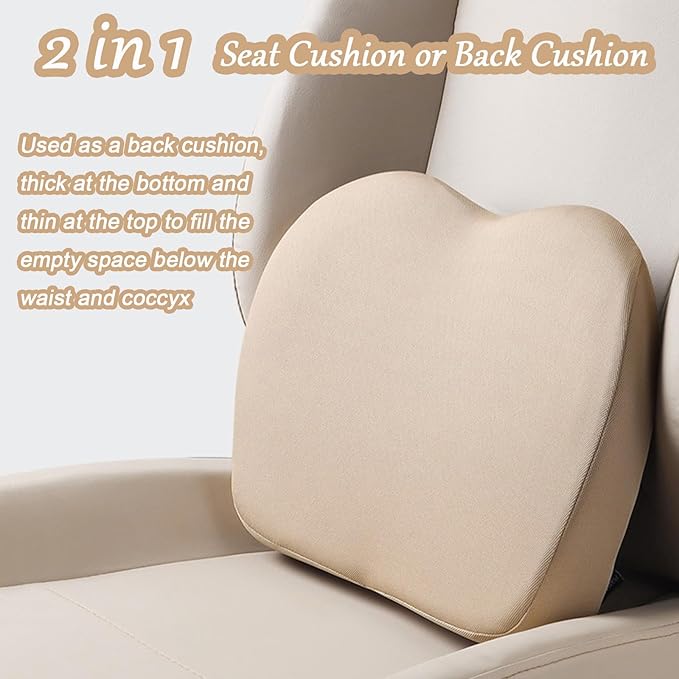 2 in 1 Wedge Car Cushions or Lumbar Support for Driving - 3.5 Inches Soft Memory Foam Driver Seat Cushion for Car Truck - Comfort Coccyx Cushion for Tailbone & Back Pain Relief, Beige
