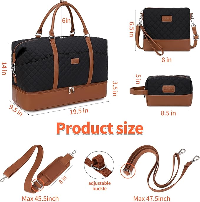 Weekender Bag, Large Travel Duffel Bag for Women, Carry on Overnight Bag with Shoe Compartment and Toiletry Bags