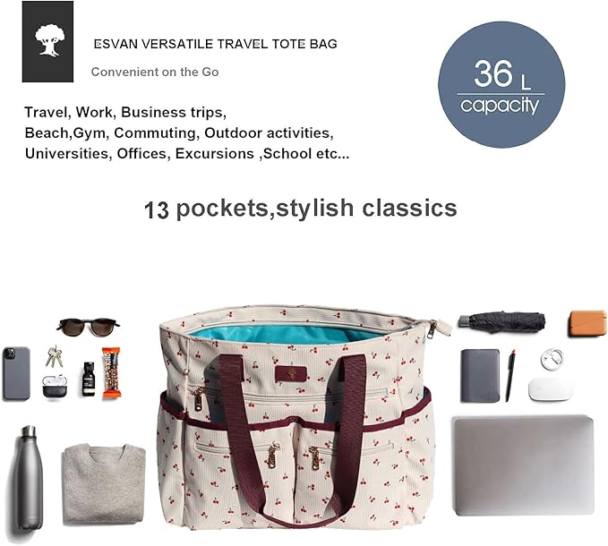 Weekender Bag Carry On Bag Overnight Tote Travel Duffle with 13 Pockets for Travel,Work，Gym,Beach,Teacher,Nurse