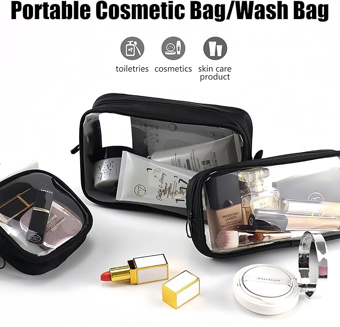 Clear Makeup Bags with Zipper, TSA Approved Travel Toiletry Bag,Clear Cosmetic Bag, Waterproof Make Up Bag for Women, Car Bag Organizer & Car Organization Essentials