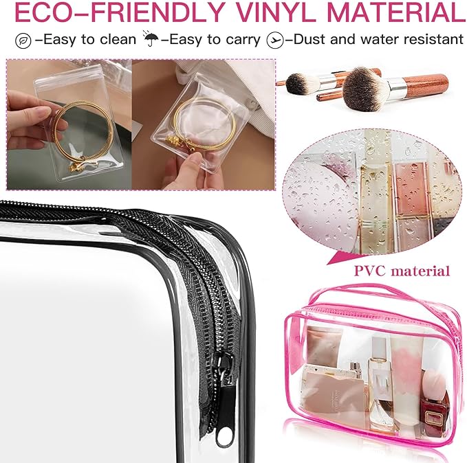 6 Pack Toiletry Bag Makeup Bag Cosmetic Bag, TSA Approved Clear Travel Toiletry Bag wih Zippers, Quart Size Travel Makeup Cosmetic Bag for Women Men, Carry on Airport Airline Compliant Bag, 6 Colors