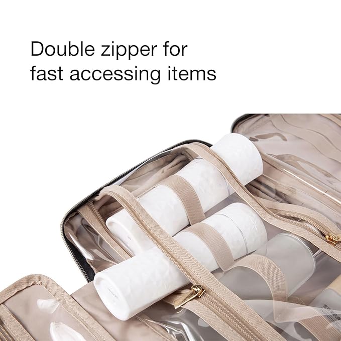 BAGSMART Toiletry Bag Travel Bag with Hanging Hook, Water-resistant Makeup Cosmetic Bag Travel Organizer for Accessories, Shampoo, Full-size Container, Toiletries (Green Checkerboard, Medium)