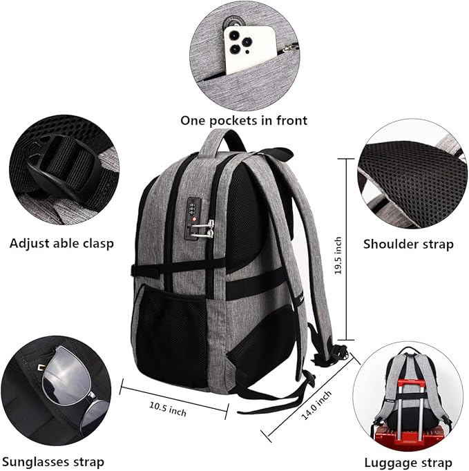 SHRRADOO Anti Theft Laptop Backpack Travel Backpacks with Combination Lock for Women Men High School College Backpack Computer Bag Fits 17 Inch Laptop,Black