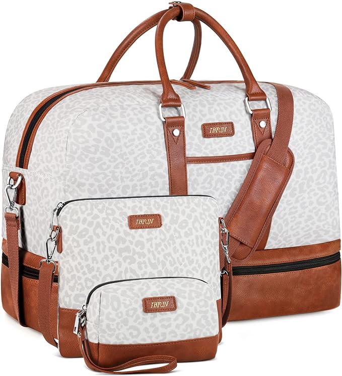 Weekender Bag for Women, Large Overnight Bag Canvas Travel Duffel Bag Carry On Tote with Shoe Compartment 21" 3Pcs Set