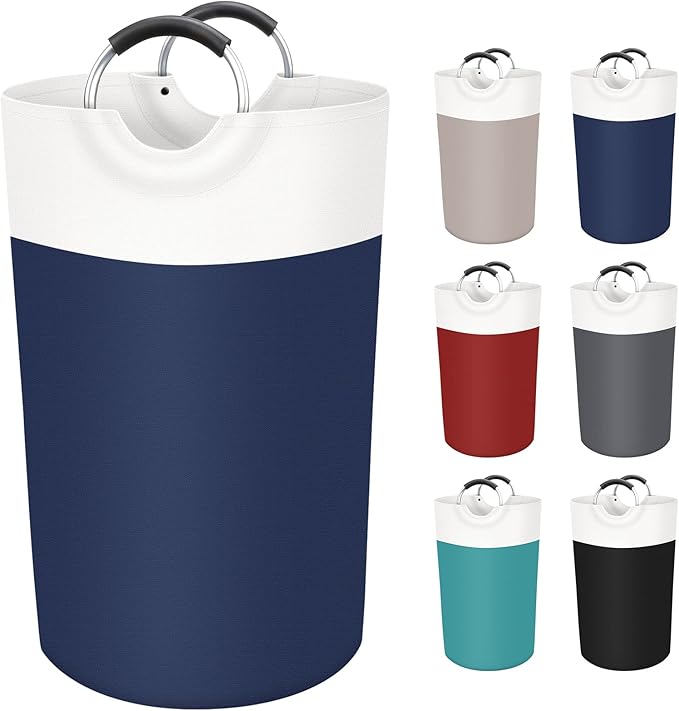 BlissTotes 90L Laundry Basket, Freestanding Laundry Hamper, Collapsible Dirty Clothes Hamper, Waterproof Fabric with Foam Protected Aluminum Handles for College, Dorm, Family (Blue)
