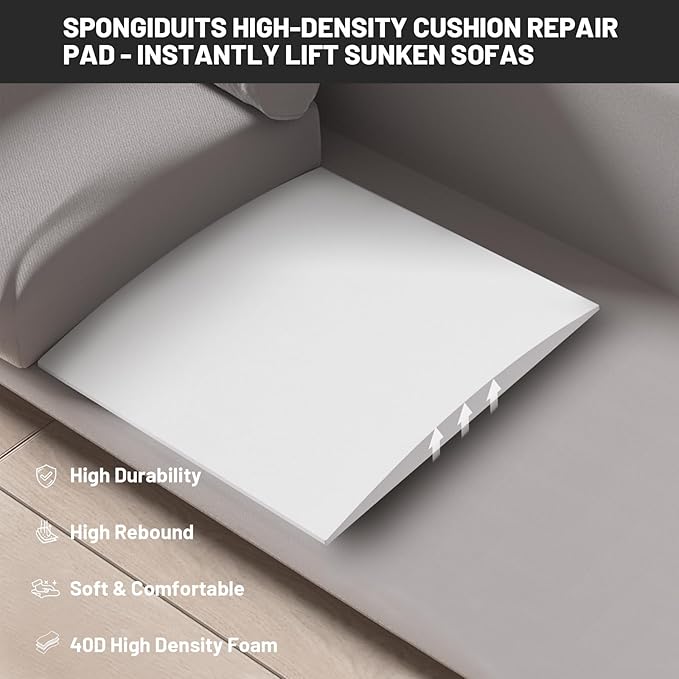 Couch Cushion Support for Sagging Seat, 20"x20"x2" 40D High Density Curved Foam Sofa Cushion Support, Under-Cushion Sag Repair,White Set of 1