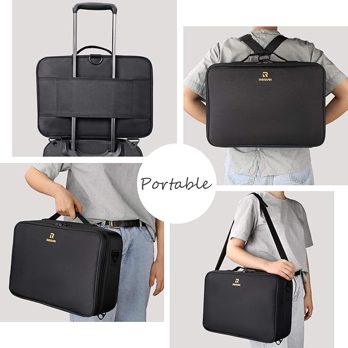 Relavel Travel Makeup Train Case Cosmetic Case Organizer Portable Artist Storage Bag with Adjustable Dividers for Cosmetics Makeup Brushes Toiletry Jewelry Digital Accessories