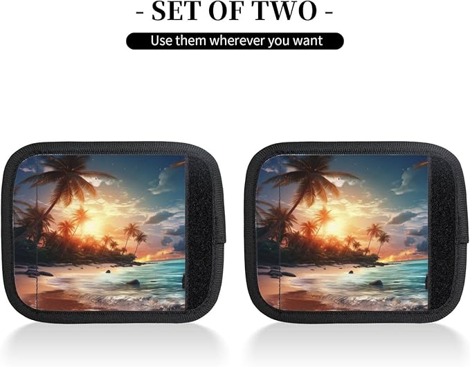 Luggage Handle Wraps Tropical Hawaii Palm Tree Sea Beach Luggage Identifiers Soft Neoprene Luggage Handle Wraps For Suitcase Trolley Handle Grip Cover 2 Pack Luggage Tags