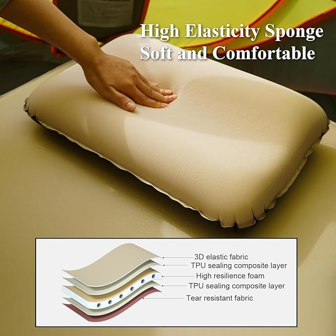 Automatic Inflatable Camping Pillow for Outdoor,Protable Travel Menmory Foam Pillow for Sleeping,Camping Essentials Supplies,Ergonomic Design for Neck