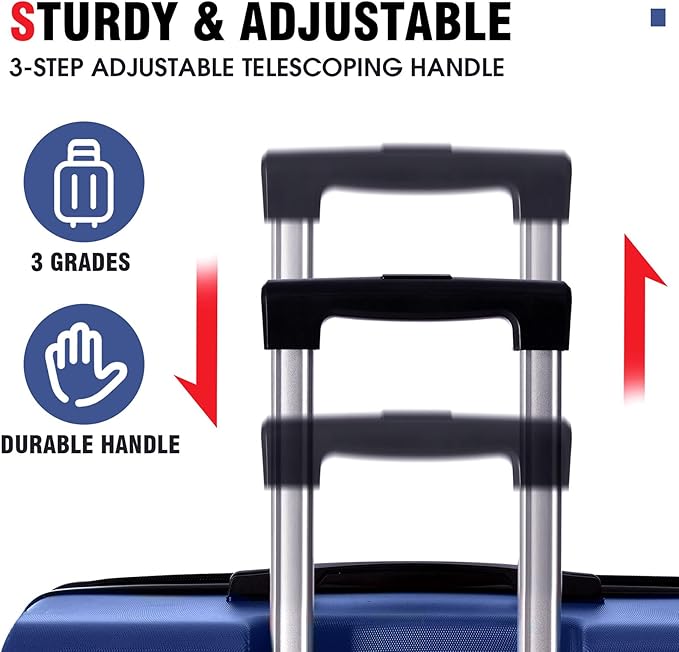 24 Inch Checked-Large Luggage, Lightweight ABS Hard Shell Suitcase with Spinner Wheels, Expandable Travel Luggage with Combination Lock & Side Hooks for Men Women, Blue