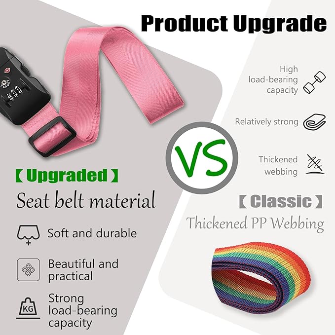 Luggage Straps TAS,Travel Strap with Name tag,Easy to Identify,Luggage Straps TSA Approved with Lock,Combination Luggage Lock with Adjustable Length,Compatible with 20-34 inch Luggage(Pink 1 Pack)