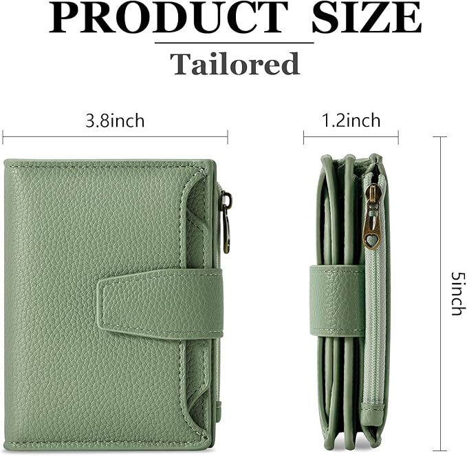 Airkit Small Wallet Women RFID Blocking Soft Leather Bifold Compact Card Holder Wallet for Women with Zipper Coin Pocket 4 ID Window