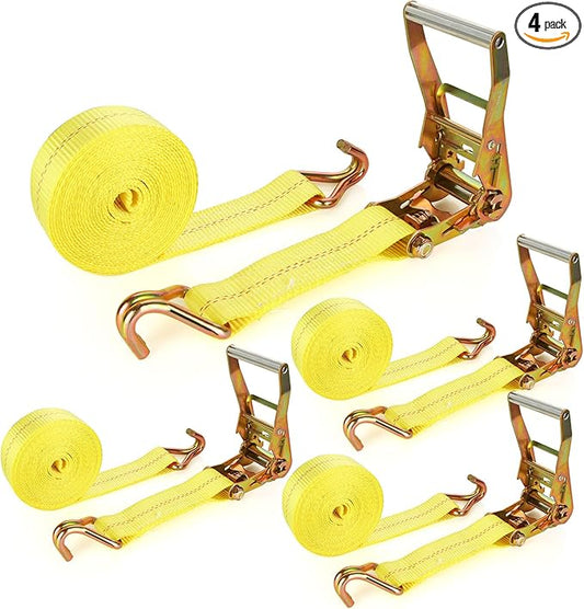 4 Pack 2 Inch Ratchet Straps Heavy Duty 20ft Tie Down Straps Ratchet with Double J Hook, 10000 LBS Break Strength, Cargo Ratchet Straps for Moving, Truck, Trailers, Motorcycles, Kayaks, Car Roof