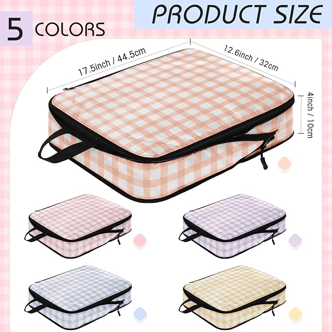 5 Pack Compression Packing Cubes for Travel Space Saving Cubes Luggage Organizer for Suitcase(Plaid,S)