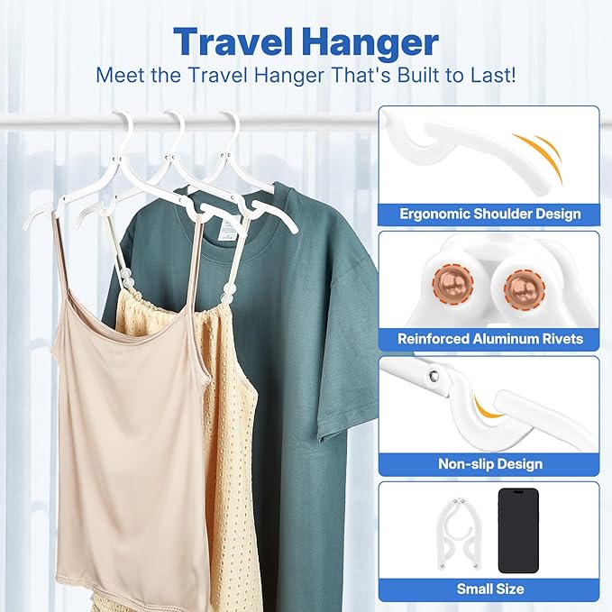 HOUSE DAY Travel Hangers, Portable Folding Hangers for Suitcase, Cruise Ship Essentials, Space Saving Clothes Hanger with Non-Slip Grooves for Vacation, Business Trip, Dorm (10 Pack White)