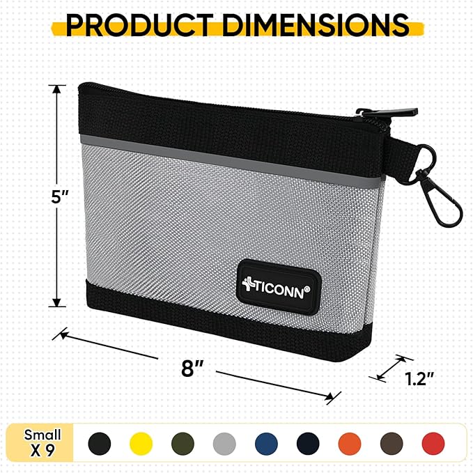 TICONN Tool Pouches with Zipper, 1680D Oxford Small Tool Bags, Waterproof Utility Bag Zipper Pouch for Tool Organizers and Storage (9 Pack Small)