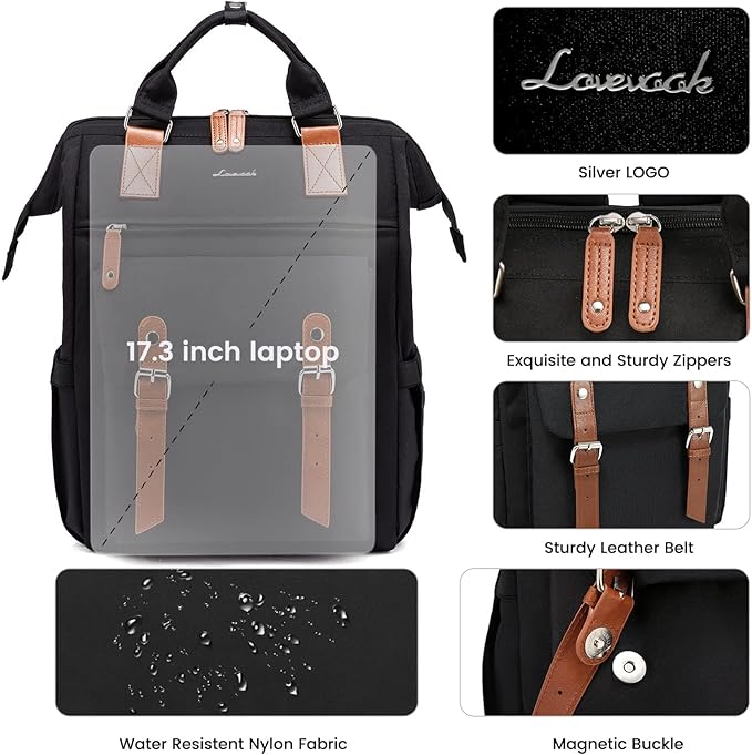 LOVEVOOK Laptop Backpack for Women, 15.6 Inch Teacher Nurse Bag Work Travel Computer Backpacks Purse, College Bookbag for School, Water Resistant Daypack, 17.3 inch