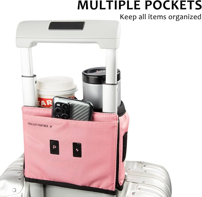 riemot Luggage Travel Cup Holder Free Hand Drink Caddy - Hold Two Coffee Mugs - Fits Roll on Most Suitcase Handles - Gifts for Flight Attendants &Frequent Travelers Accessories Pink