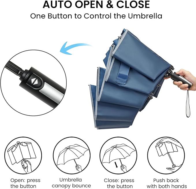 G4Free 54/62 Inch Windproof Inverted Umbrella with Reflective Stripe Large Compact Reverse Golf Umbrella for Rain 10 Ribs Double Canopy Travel Umbrella Automatic Open Close