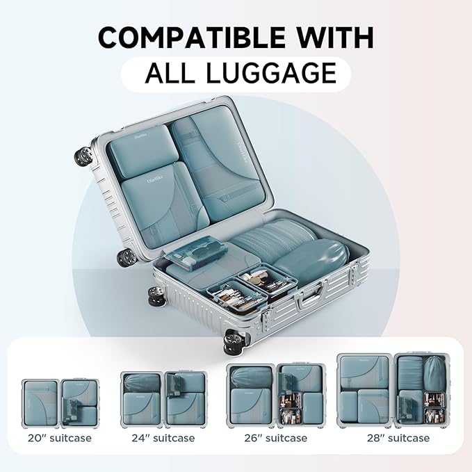 11 Set Packing Cubes for Travel, Gifts for Women Mom Kids, TSA Approved Bags for Makeup, Cosmetic, Toiletry, Suitcase Organizers for Checked Luggage, Cruise Essentials, Airplane Accessories, Blue-Gray