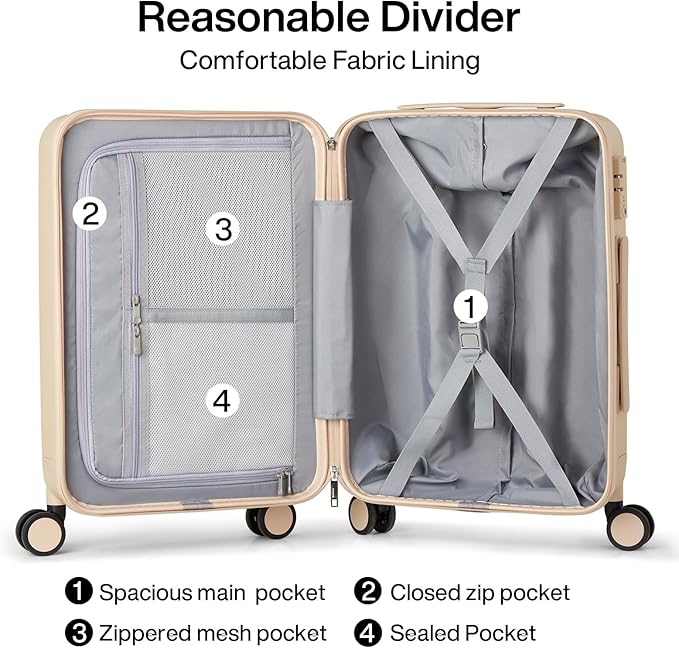Hanke 20 Inch Carry On Luggage 22x14x9 Airline Approved PC Hard Shell Suitcases with Wheels TSA Luggage for Women Men Lightweight Travel Luggage(Cuba Sand)