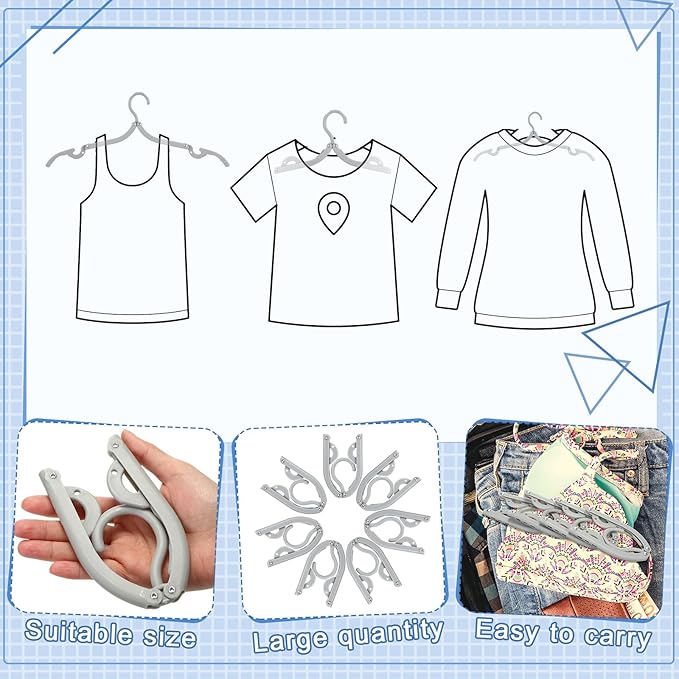 Sieral 40 Pcs Foldable Travel Hangers Plastic Portable Folding Clothes Hangers Cruise Ship Essentials for Travel Cruises Suitcase Dormitory School Hotel Women Laundry Coat Bag Drying (Gray)