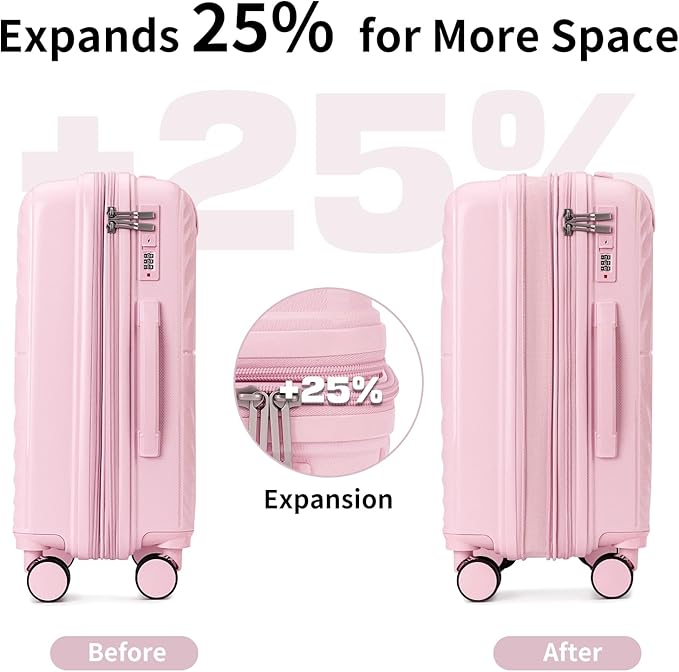 LARVENDER Luggage Sets, Suitcase Set 3 Piece Expandable Luggage PP Lightweight Large Suitcases with Wheels for Women (3 piece set,Light Pink)