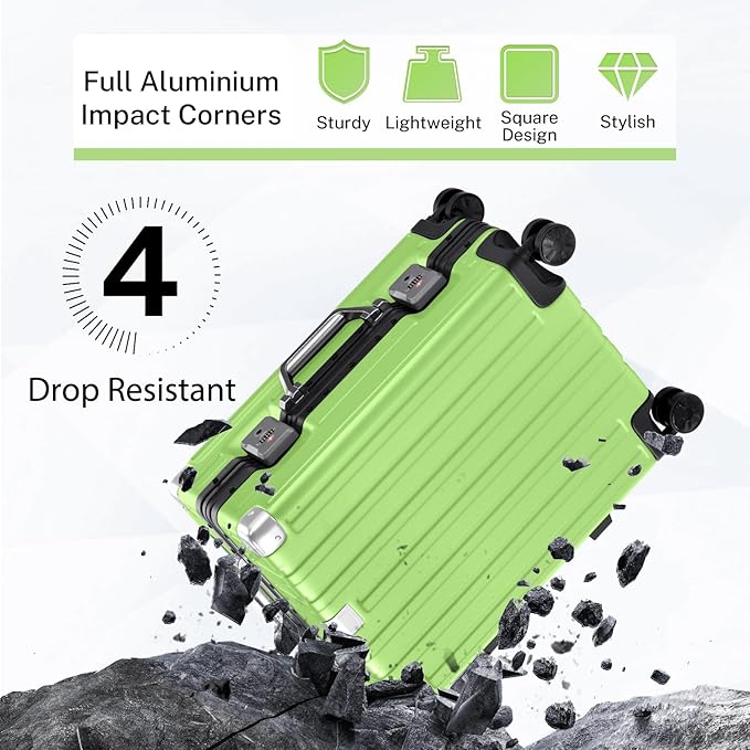 Krute Zipperless Luggage 24 Inch Aluminum Frame Suitcase with Spinner Wheels PC+ABS Hardide Checked Luggage TSA Approved