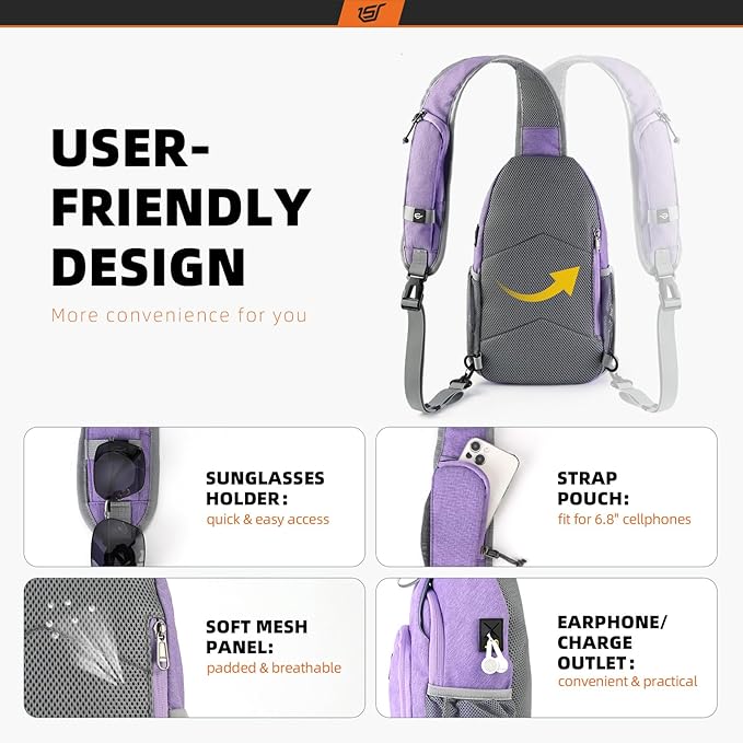 SKYSPER Sling Bag RFID Crossbody Sling Backpack Cross Body Shoulder Bag Travel Hiking Daypack for Women Men(Purple)
