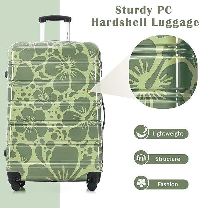 Merax Luggage Sets 3 Piece, Hardside Suitcase Set with Spinner Wheels, Lightweight 20+24+28 IN Suitcase with Carry on Luggage, Green