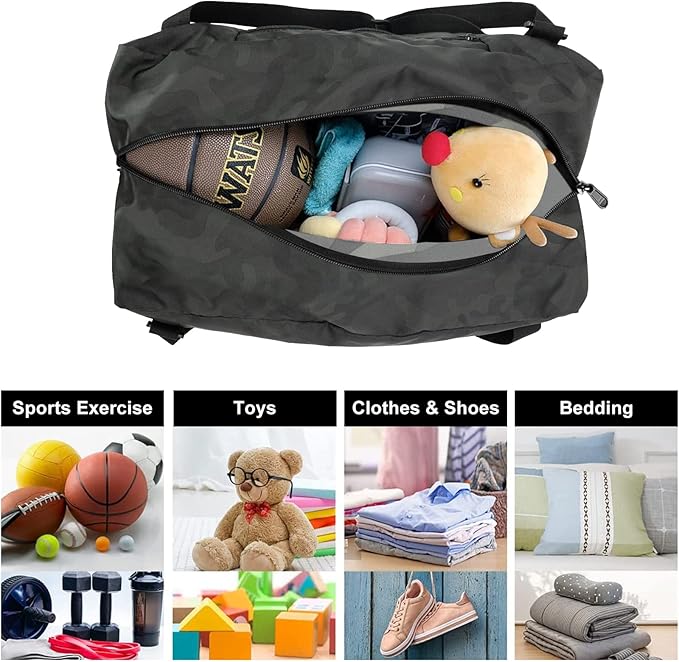 HOLYLUCK Foldable Travel Duffel Bag For Women & Men Luggage Great for Gym (midnight camo)