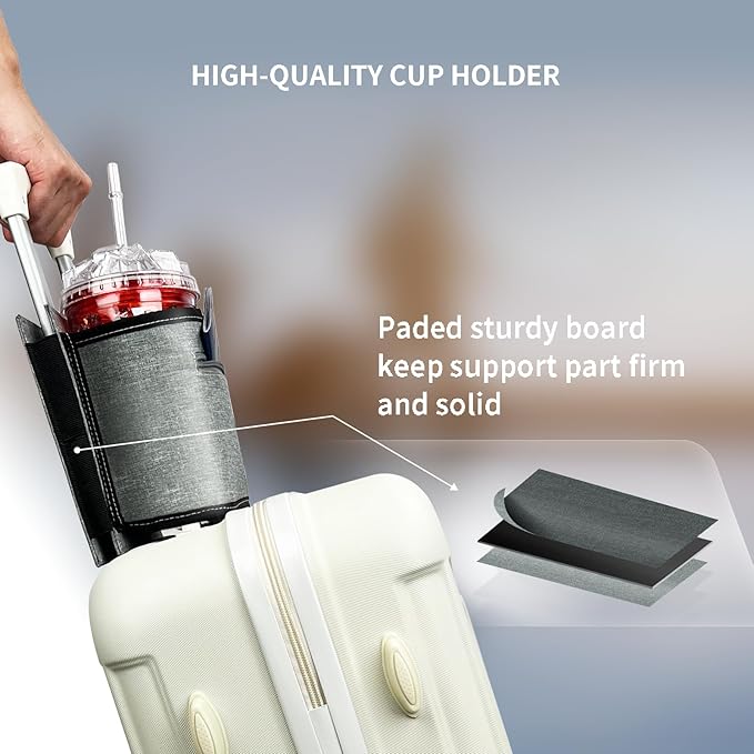 Travel Luggage Cup Holder, Vethers Drink Carrier, Luggage Cup Holder Attachment, Free Hand Suitcase Drink Carrier for Drinks Beverages, Coffee, Bottles, Snacks (Snowy Gray)